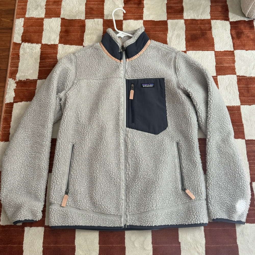 Patagonia Mens Large Classic Retro X Deep Pile Fleece Jacket Pockets Oatmeal E